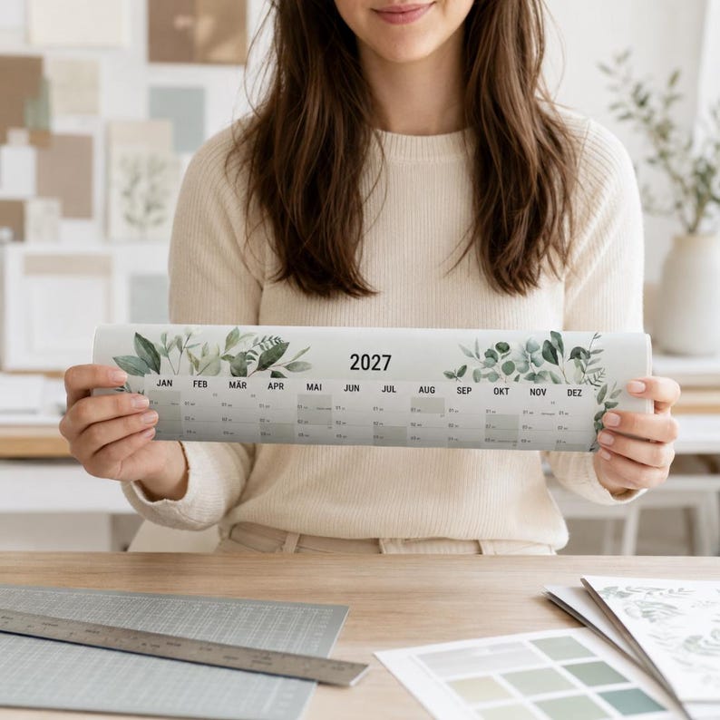 2027 Wall Planner A2 heaven+paper I Greenery rolled I Portrait or landscape format I Annual calendar wall planner school holidays / public holidays / calendar weeks image 5