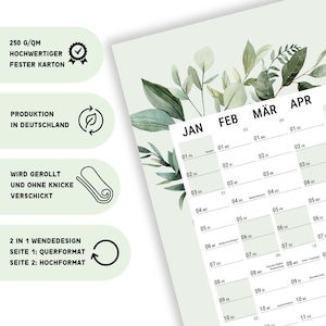 2027 Wall Planner A2 heaven+paper I Greenery rolled I Portrait or landscape format I Annual calendar wall planner school holidays / public holidays / calendar weeks image 4
