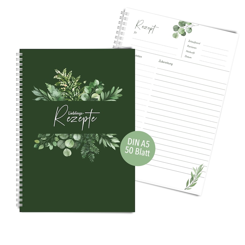 Recipe book to fill out yourself GREENERY DIN A5 with ring binding image 3