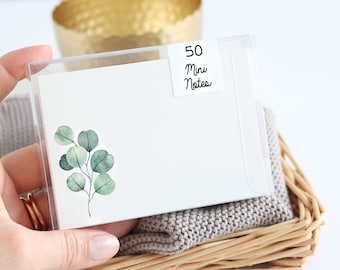 50 mini cards A7 EUCALYPTUS with transparent box as gift tag, greeting card or note for a small greeting