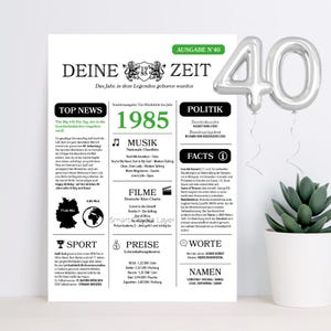 40. Geburtstag - lustige personalisierte Geburtstagskarte mit Jahr 1985 im Zeitung Layout
