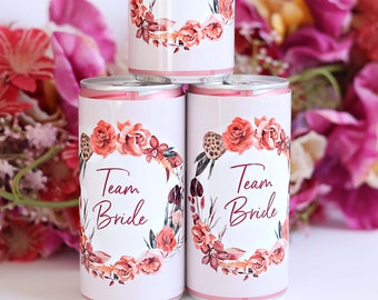 Prosecco Getränke Dosen Banderolen Sticker für JGA Deko Hochzeit Rote Blumen Rosen Boho