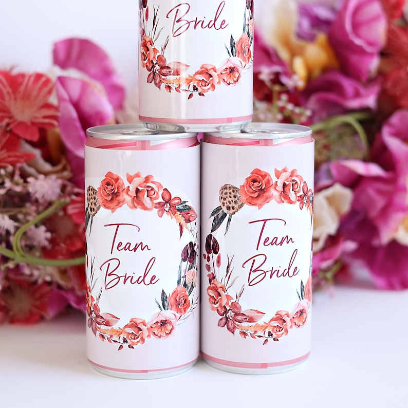Prosecco drinks cans banderoles stickers for JGA decoration wedding red flowers roses boho image 1