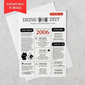 18. Geburtstag lustige personalisierte Geburtstagskarte oder Plakat mit Jahr 2006 Zeitung Layout Bild 2