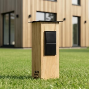Toma de corriente de jardín de madera maciza: columna de diseño para jardín y patio, fabricada a mano, IP44