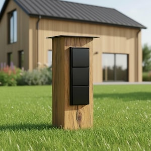 Design Gartensteckdose 3-fach – Steckdosensäule aus Massivholz für Terrasse & Außenbereich, IP44