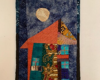 Moonlit Floral House wall hanging quilt decor hand stitched