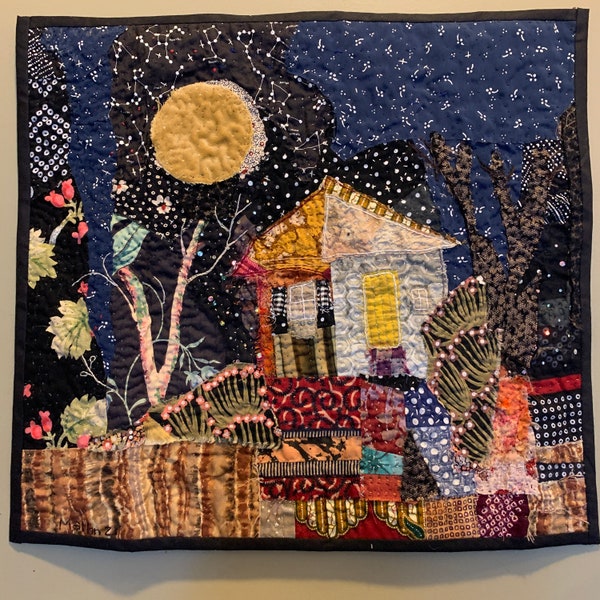 House Quilt Wallhanging Fiber Art