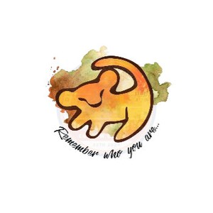 May include: A watercolor-style graphic featuring a stylized orange lion cub silhouette with a dark outline. The design includes a brown, green, and yellow watercolor splash background and the text "Remember who you are..."