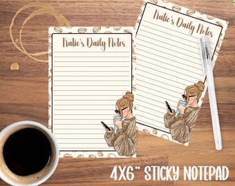 Bloc de notas Post-it® personalizados para el día a día, bonito planificador, regalo de papelería, organizador de escritorio, notas para amantes del café, bloc de notas personalizado, tono de piel