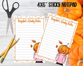 Custom Pumpkin Head Personalized Post-it® Note pad Pad for Fall Autumn Halloween Stationery - Halloween Gift, Fall Decor, Seasonal