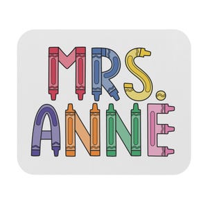 Personalized Crayon Mouse Pad for Teacher Gift, Custom Desk Accessory, Classroom Decor, School Supplies, Rectangular Mousepad