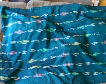 Vintage Ikat Gewebter Seidiger Stoff aus Myanmar - Recycelt aus Wickelrock - Teal Grün - 144"x 36" - Versandkostenfrei