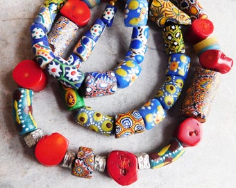 Handmade Millefiori Canes in polymer clay with glass beads 32/' /& 34 White Necklace Set Summer at the Beach Style Wear either or both