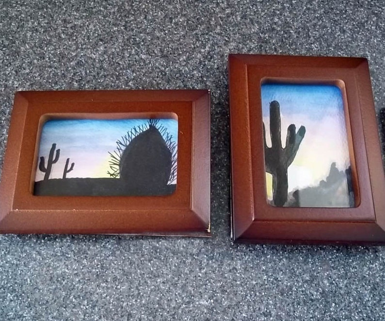 Three Watercolor Miniature Cactus Paintings Framed image 5