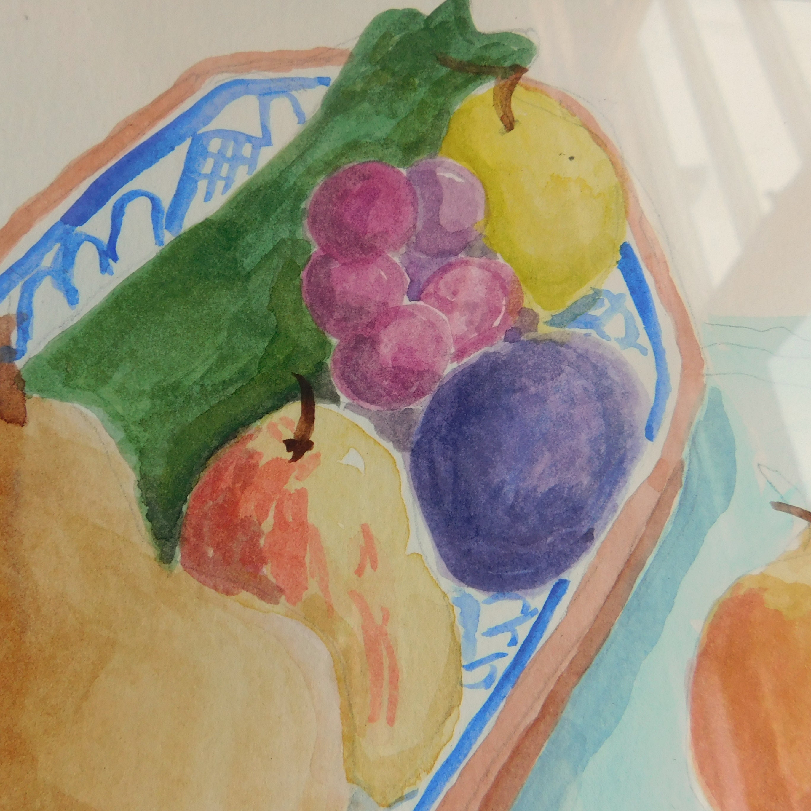 ヴィンテージ オリジナル 水彩画 フルーツ 静物画 アンティーク風木製