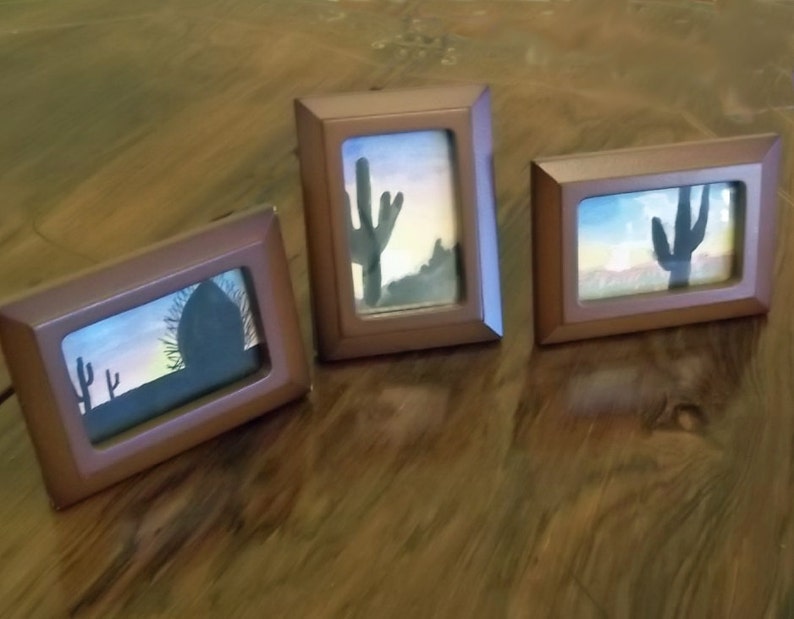 Three Watercolor Miniature Cactus Paintings Framed image 4