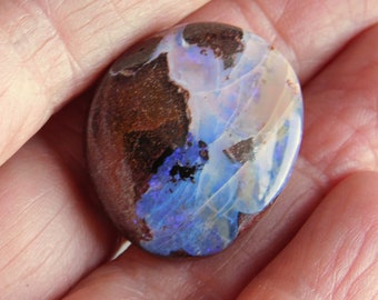 Loose Boulder Opal - 24.6 mm x 21.9 mm x 8.6 mm - Beautiful Blue, Violet and Lavender Iridescence - Free US Shipping