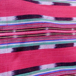 Vintage Ikat Woven Fabric Indonesia Medium Weight Cotton w/ Red and Multi-Color Stripes 2-2/3 Yards x 45 Free Shipping image 3