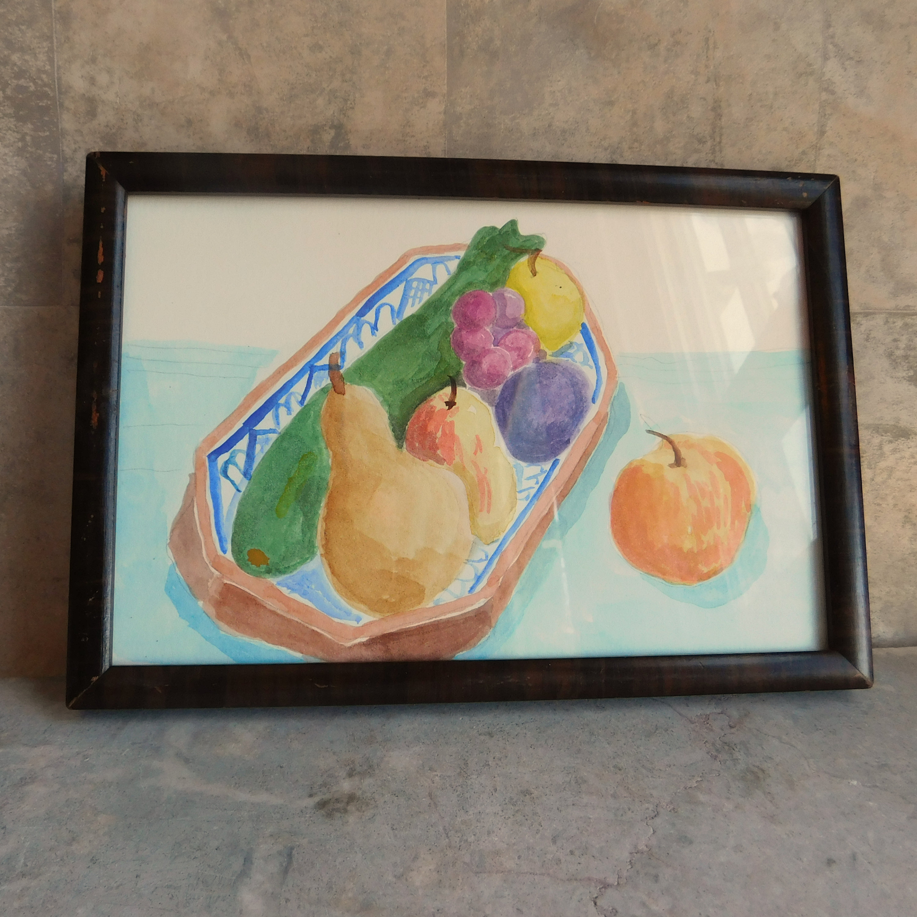 ヴィンテージ オリジナル 水彩画 フルーツ 静物画 アンティーク風木製