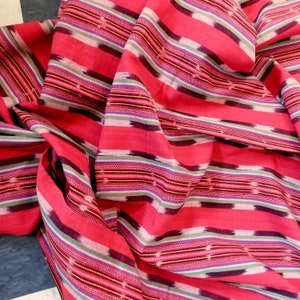 Vintage Ikat Woven Fabric Indonesia Medium Weight Cotton w/ Red and Multi-Color Stripes 2-2/3 Yards x 45 Free Shipping image 1
