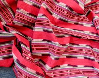 Vintage Ikat Woven Fabric - Indonesia? - Medium Weight Cotton w/ Red and Multi-Color Stripes - 2-2/3 Yards x 45" - Free Shipping