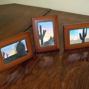 Three Watercolor Miniature Cactus Paintings Framed image 3