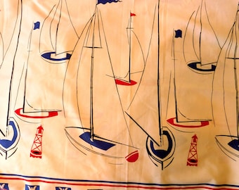 Vintage Sailboat-Themed Cotton Border Fabric 36" Wide - 3-1/4-yard Remnant - Great for Short Curtains or Long Skirt - Free Shipping