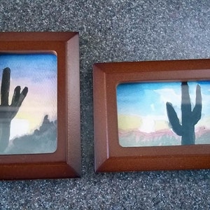 Three Watercolor Miniature Cactus Paintings Framed image 2