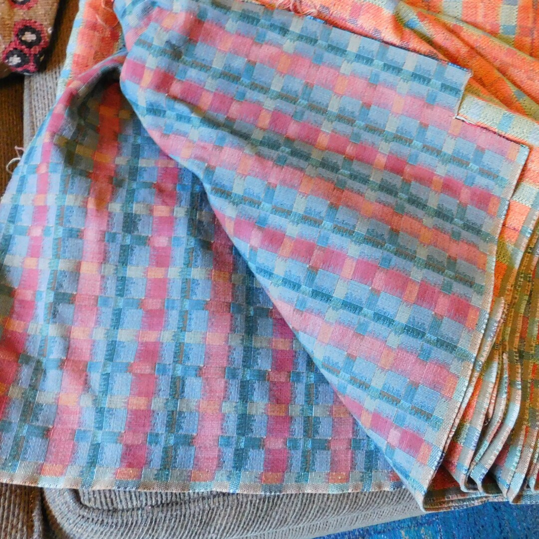 Vintage Thick Heavy Upholstery Fabric Remnant 42/3 Yards X 44 Green, Gold, Rusty Orange Excl