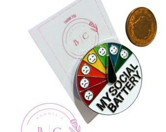 Social Battery Badge | Pin Badge | Sliding Badge | Social Charge | Rainbow | Mood Changer |