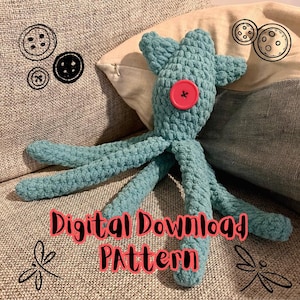 Coraline-inspirerat virkmönster för bläckfisk | Chunky Yarn Plush | Enkel amigurumi minimalistisk sömnad | PDF digital nedladdning