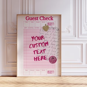 Custom Guest Check Wall Art Print, Personalized Quote Sign, Customizable Text Art, Restaurant Checklist Art, Printable Customized Gift Idea