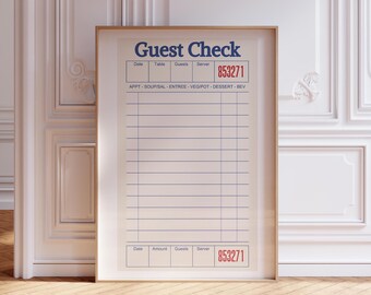 Blank Guest Check Art Print Empty Guest Check Receipt Trendy Wall Art Blank Gift Wall Art Aesthetic Preppy Prints Blank Guest Check List