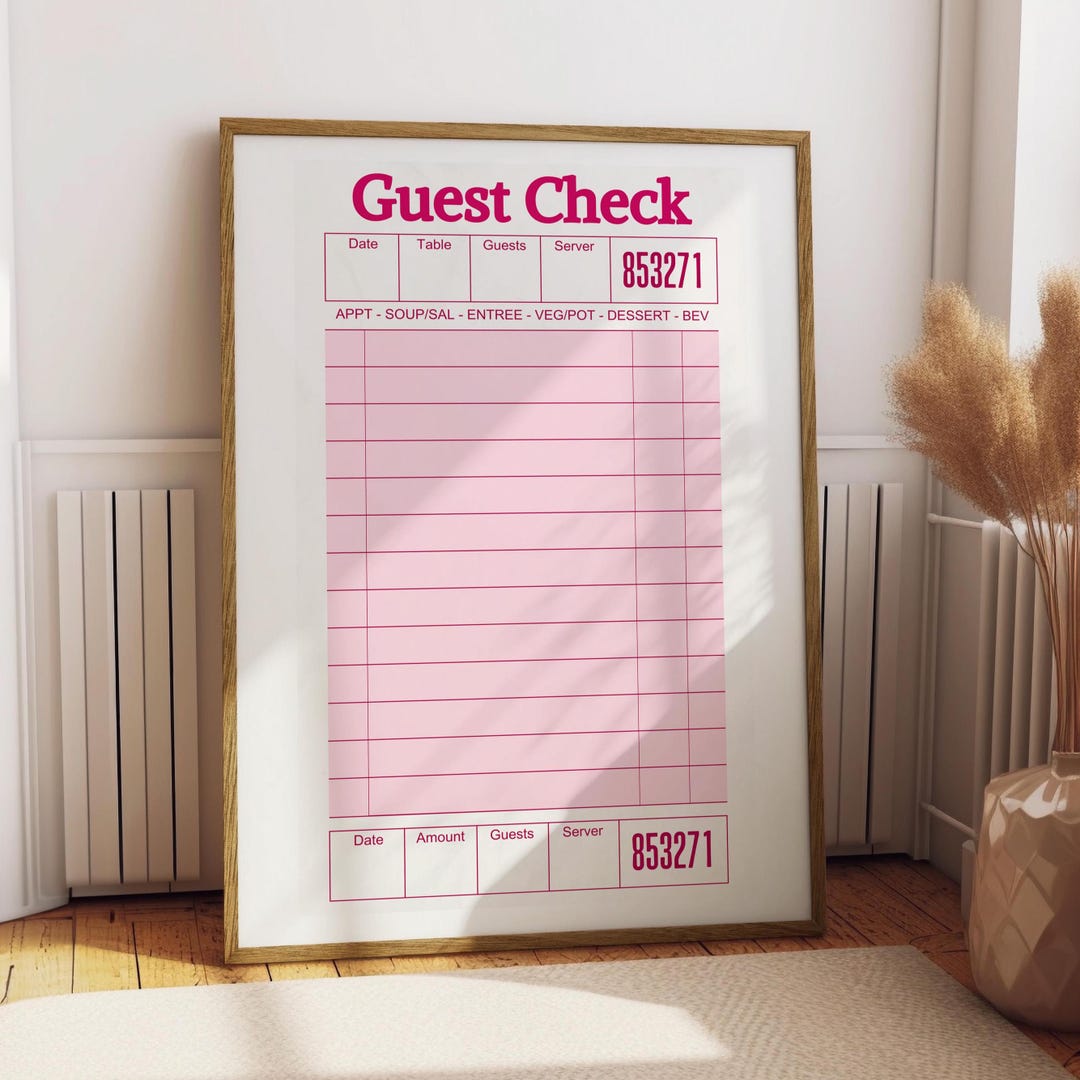 Blank Guest Check Art Print Empty Guest Check Receipt Trendy Wall Art ...