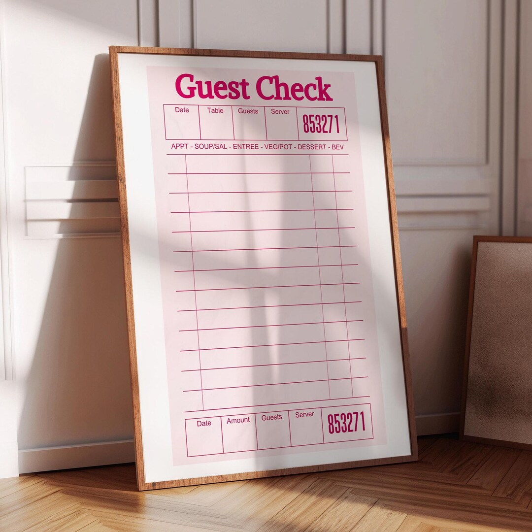 Blank Guest Check Art Print Empty Guest Check Receipt Trendy Wall Art ...