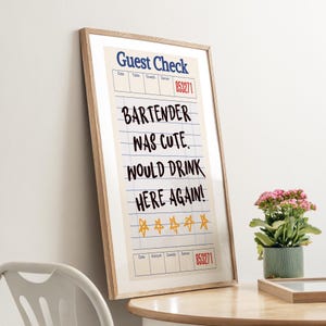 Barman was schattig zou hier weer drinken Retro barwagen kunst aan de muur print decor barman cadeau barman kunst aan de muur retro gast cheque kunst aan de muur
