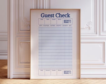 Blank Blue Guest Check Print, Customize Guest Check Poster, Preppy Prints Wall Art Decor, Blank Gift Wall Art, Guest Check Wall Art Poster