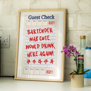 Barman was schattig zou hier weer drinken Retro barwagen kunst aan de muur print decor barman cadeau barman kunst aan de muur retro gast cheque kunst aan de muur