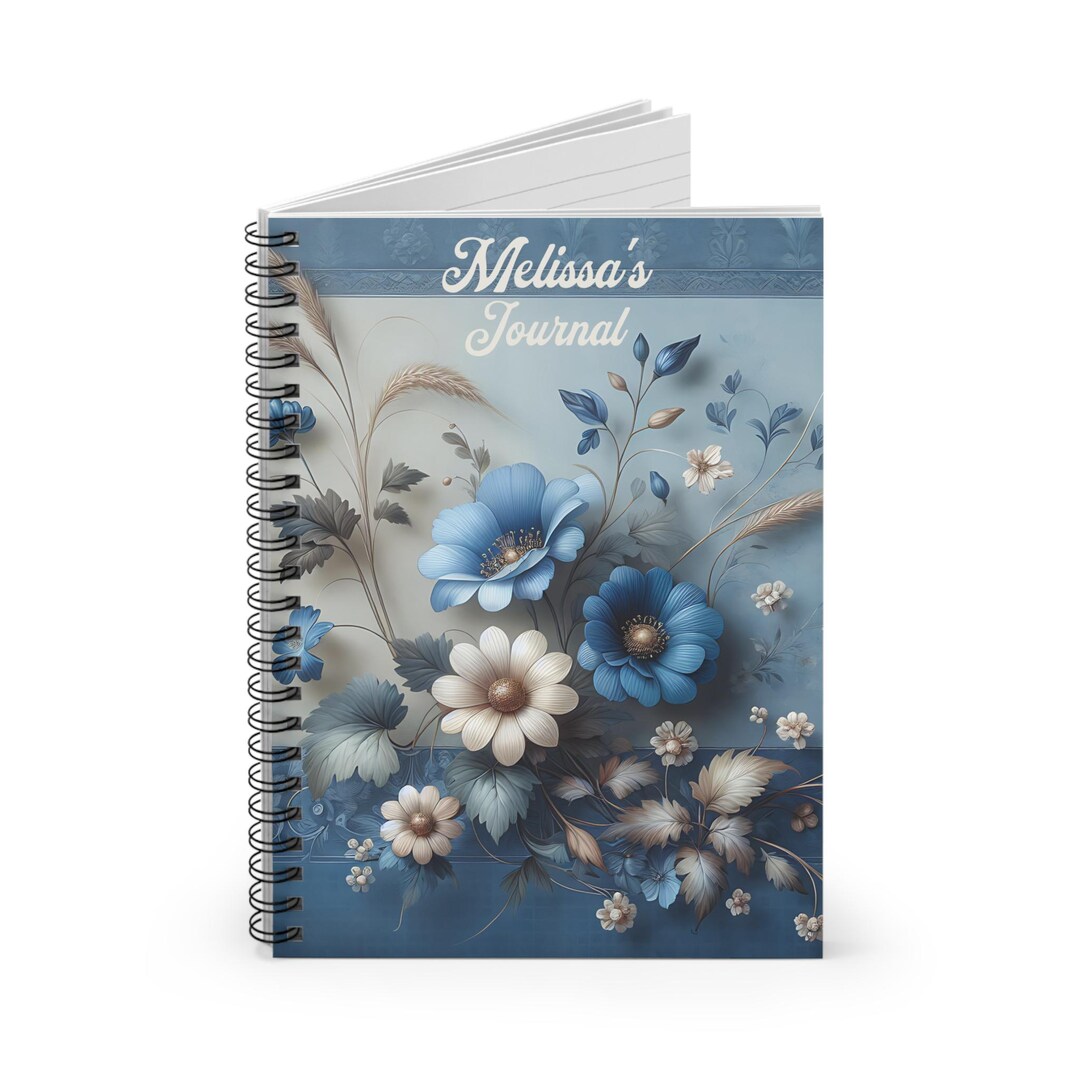 Beautiful Blue Floral Personalized Spiral Notebook, Custom Name Journal ...