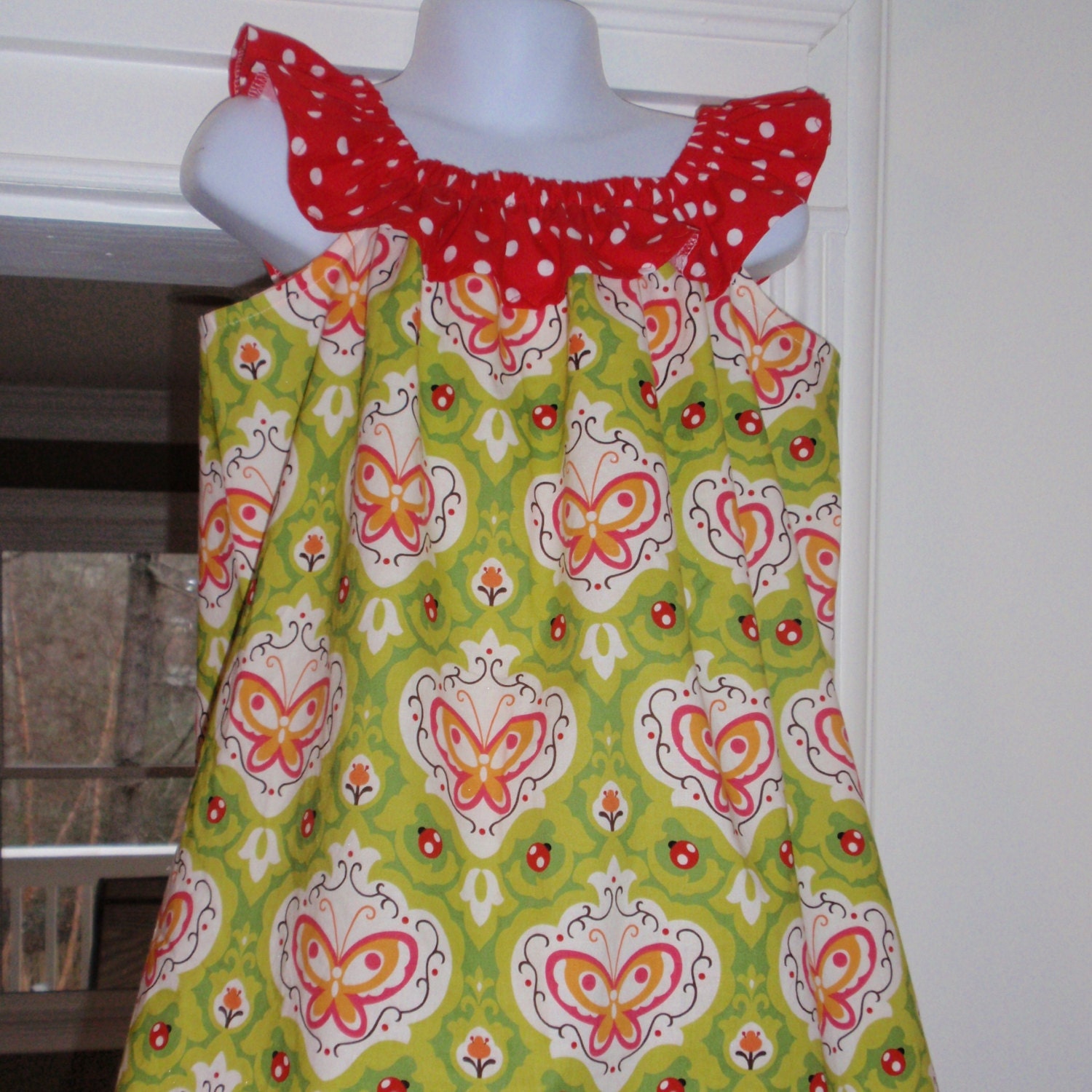 Ladybug Red and Green Ruffle Neck Dress Size 3T - Etsy