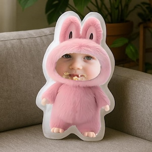 Custom Face Labubu style plush pillow Personalized Photo Soft Stuffed Plush Cushion Cartoon Plush Doll Stuffed Toy Funny Gift For  Friends