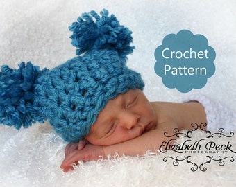 Pom Pom Hat Crochet Pattern -- 0-6 month size -- Sell what you make INSTANT DOWNLOAD