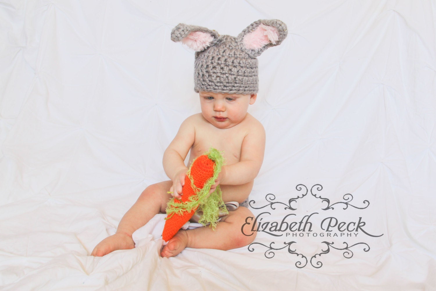 Grey Rabbit Bunny Beanies Hat Newborn Baby Handmade Knitted Crochet Photography Props Newborn Photo Baby Caps