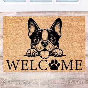 Boston Terrier Doormat, Custom Welcome Mat for Dog Lovers, Funny Dog Gift, Personalized Outdoor Rug, Cute Pet Decor for Home