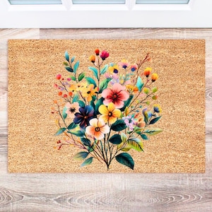 Spring Wildflower Doormat, Custom Floral Welcome Mat, Outdoor Decor, Housewarming Gift, Spring Home Ideas