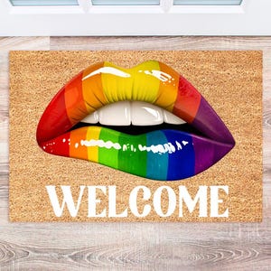 LGBTQ Doormat, Rainbow Welcome Mat, Funny Door Mat, Housewarming Gift, Pride Decor, Custom Outdoor Rug, Unique LGBTQ+ Home Accessory