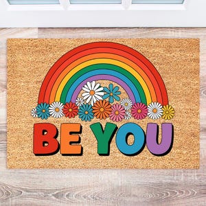 Gay Welcome Mat - All Are Welcome Here Doormat - LGBTQ Decor - Equality Welcome Mat