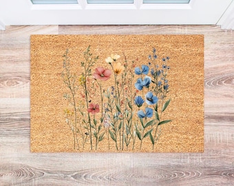 Spring Wildflower Doormat, Cute Floral Welcome Mat, Outdoor Spring Decor, Housewarming Gift, Front Porch Ideas