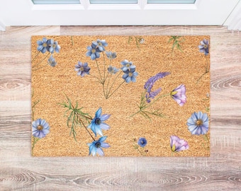 Spring Wildflower Doormat, Floral Front Door Mat, Cute Spring Decor, Housewarming Gift, Outdoor Welcome Mat